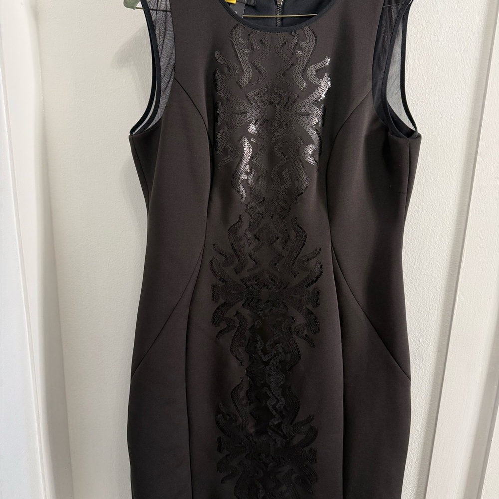 Alfani Black Midi Dress with Sheer Accents